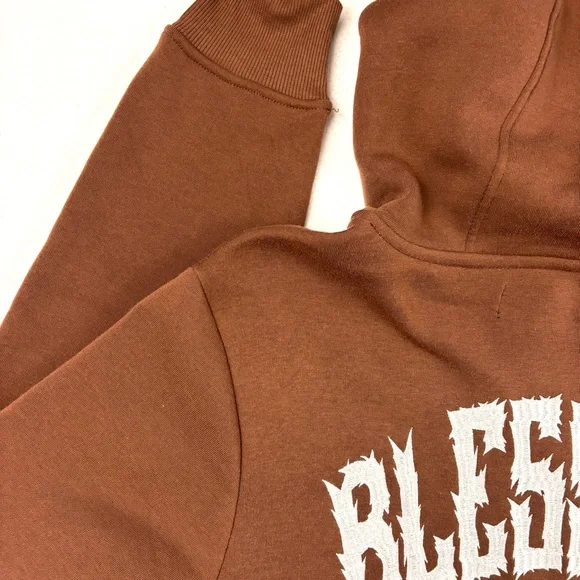 Rebel Minds Brown “Blessed w/ the Bag” Graphic Fleece Lined Hoodie (M) - Picture 11 of 16